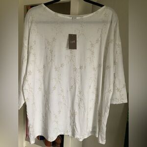 J. Jill White Long Sleeve Top with Cream Embroidery